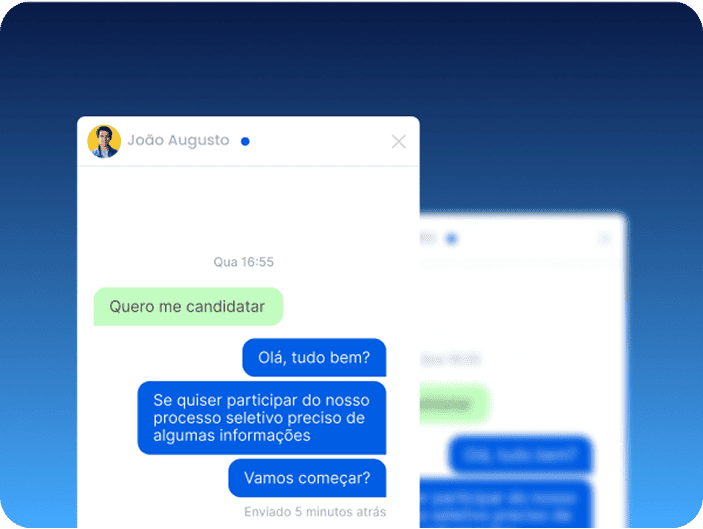 Interface de chat mostrando comunicação entre recrutadores e candidatos