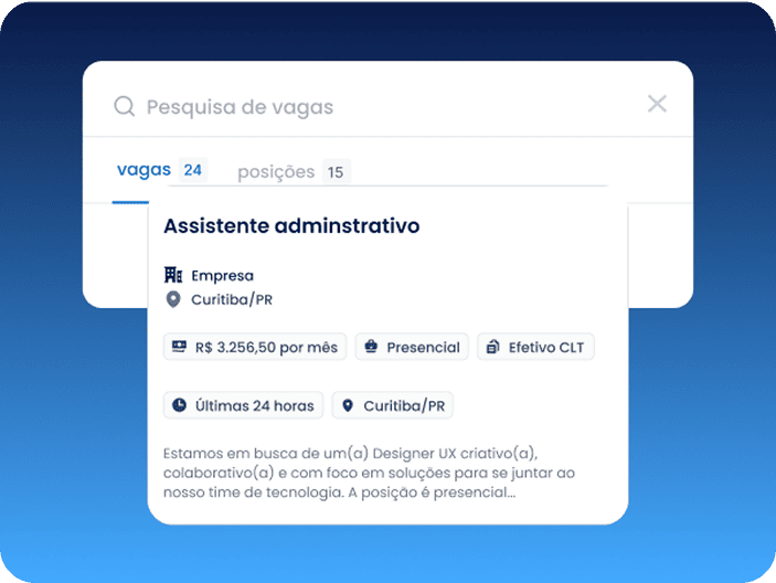 Interface de busca de vagas destacadas mostrando posição privilegiada nos resultados