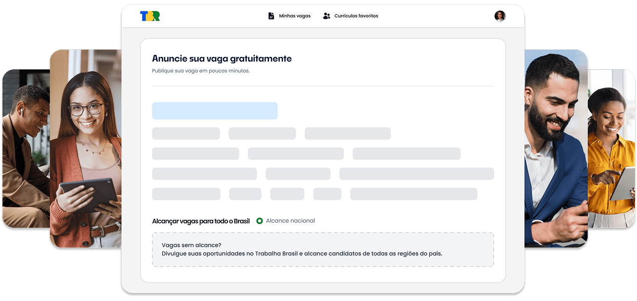 Interface da plataforma Trabalha Brasil mostrando formulário para empresas cadastrarem vagas de emprego